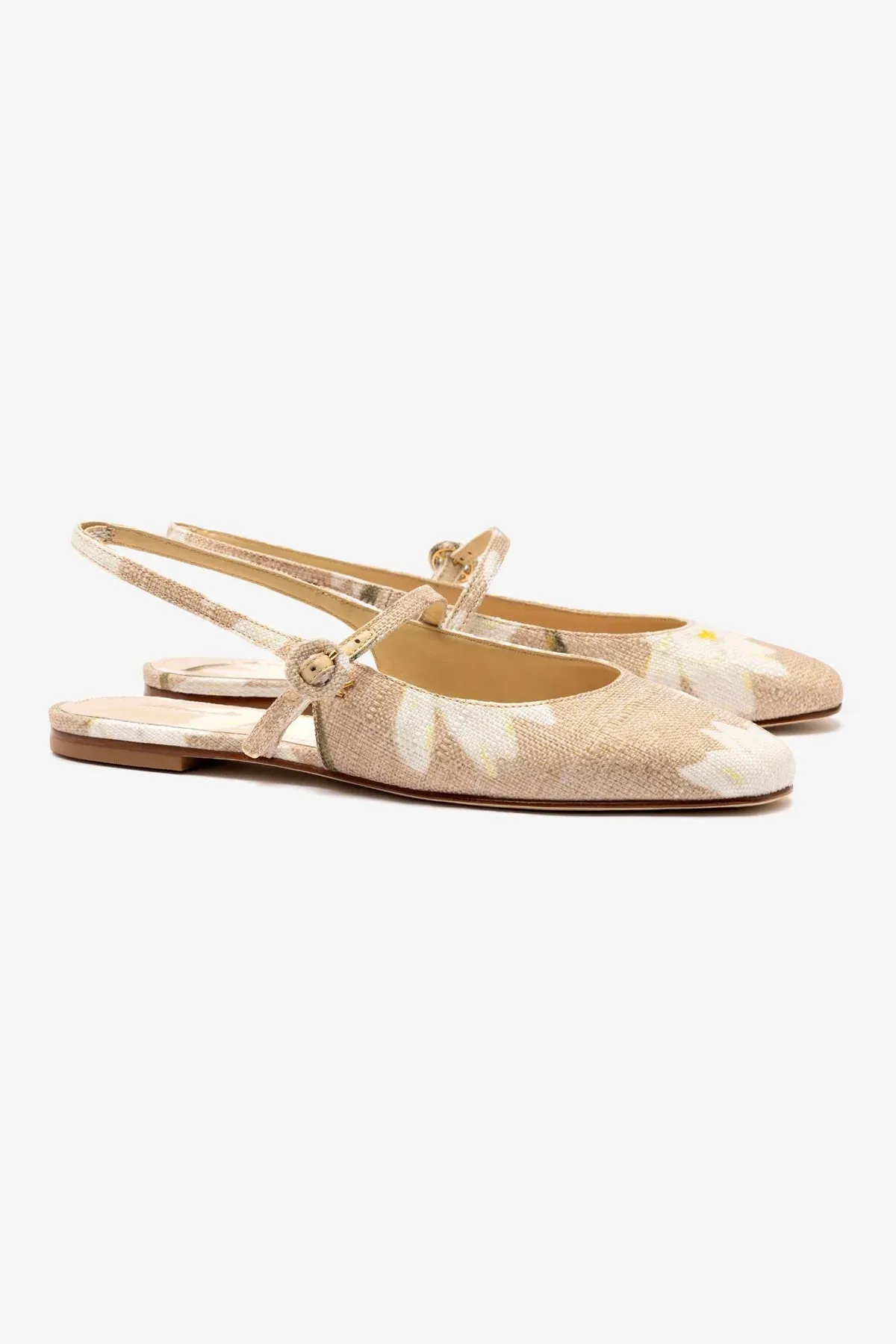 Georgina Ballet Flat In Beige Printed Raffia Flexible Upper