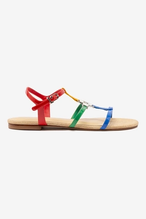 Chic Design Flexible Movement Shoes Hana Flat Sandal In Multicolor Patent Leather and Raffia