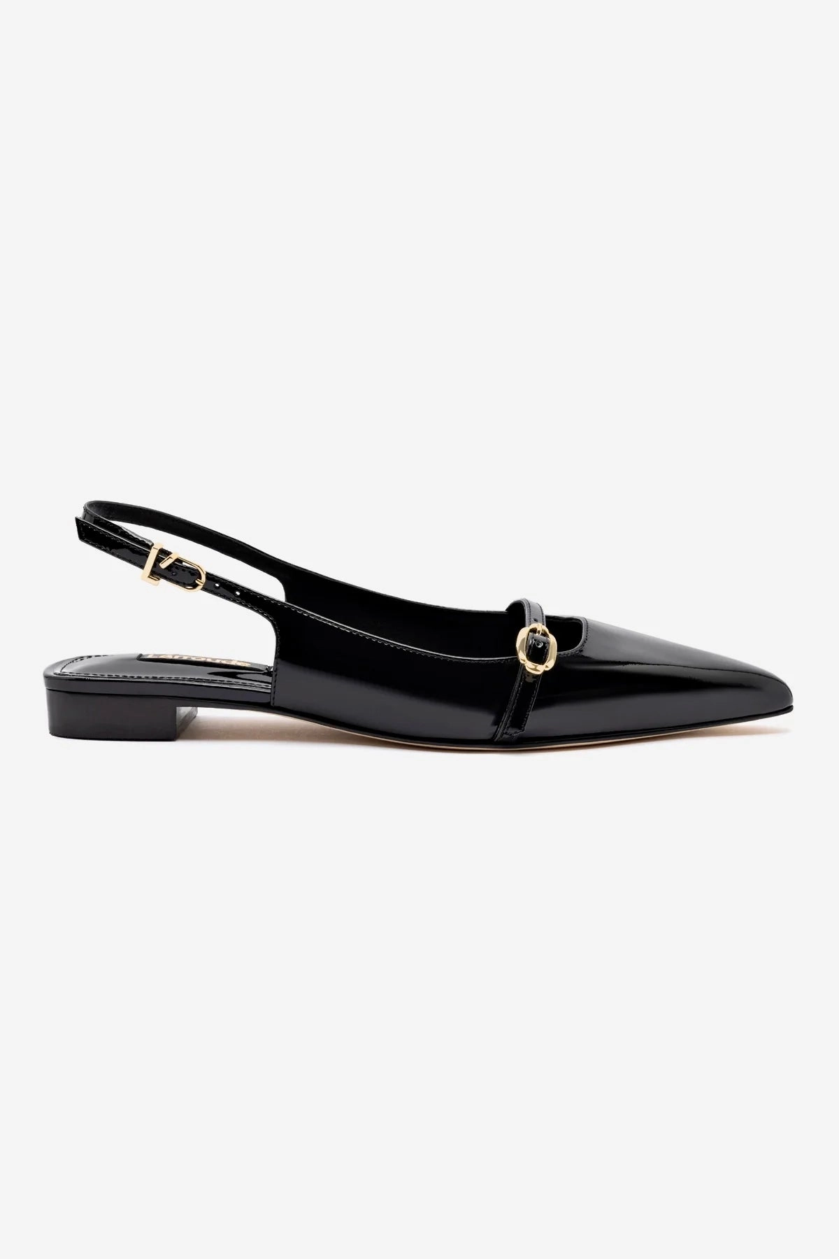 Elegant Cushion Ines Flat In Black Patent Leather
