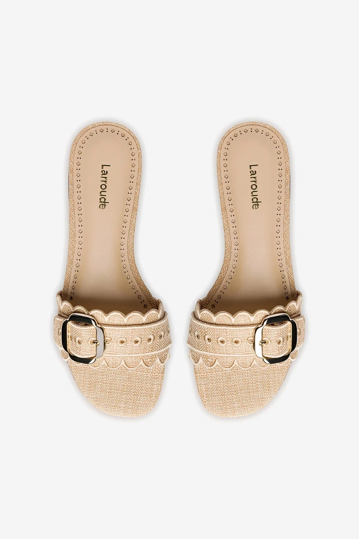 Ivy Broderie Flat Mule In Beige Raffia Memory Foam