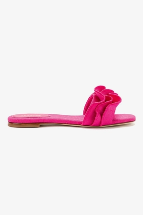 Ivy Ruffle Flat Mule In Pink Raffia Sleek Look Elegant Look