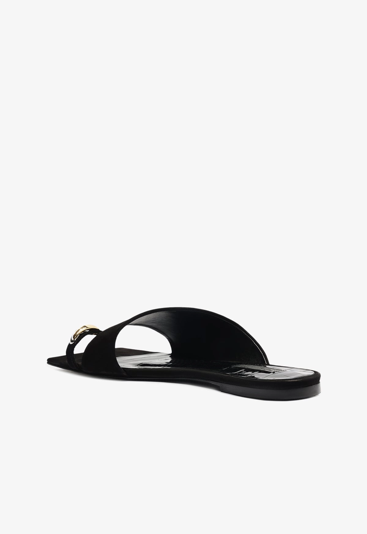 Jodie Black Leather Flat Sandal Premium Comfort