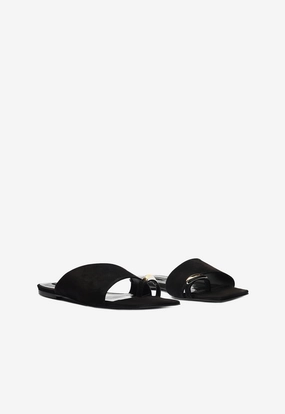 Jodie Black Leather Flat Sandal Relaxed Fit Flexible Outsole Shoes