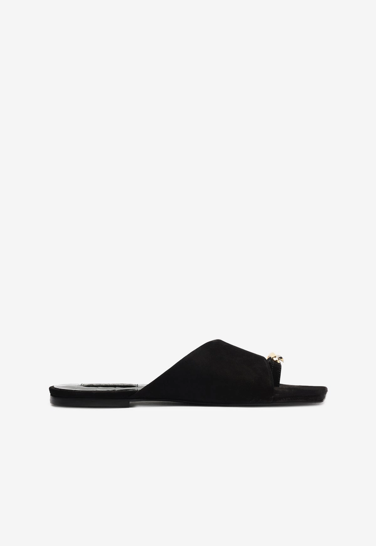 Jodie Black Leather Flat Sandal Premium Comfort