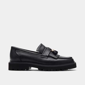Urban Sprint Classic Walk Journey Black Pebble Leather Lug Tassel Loafer