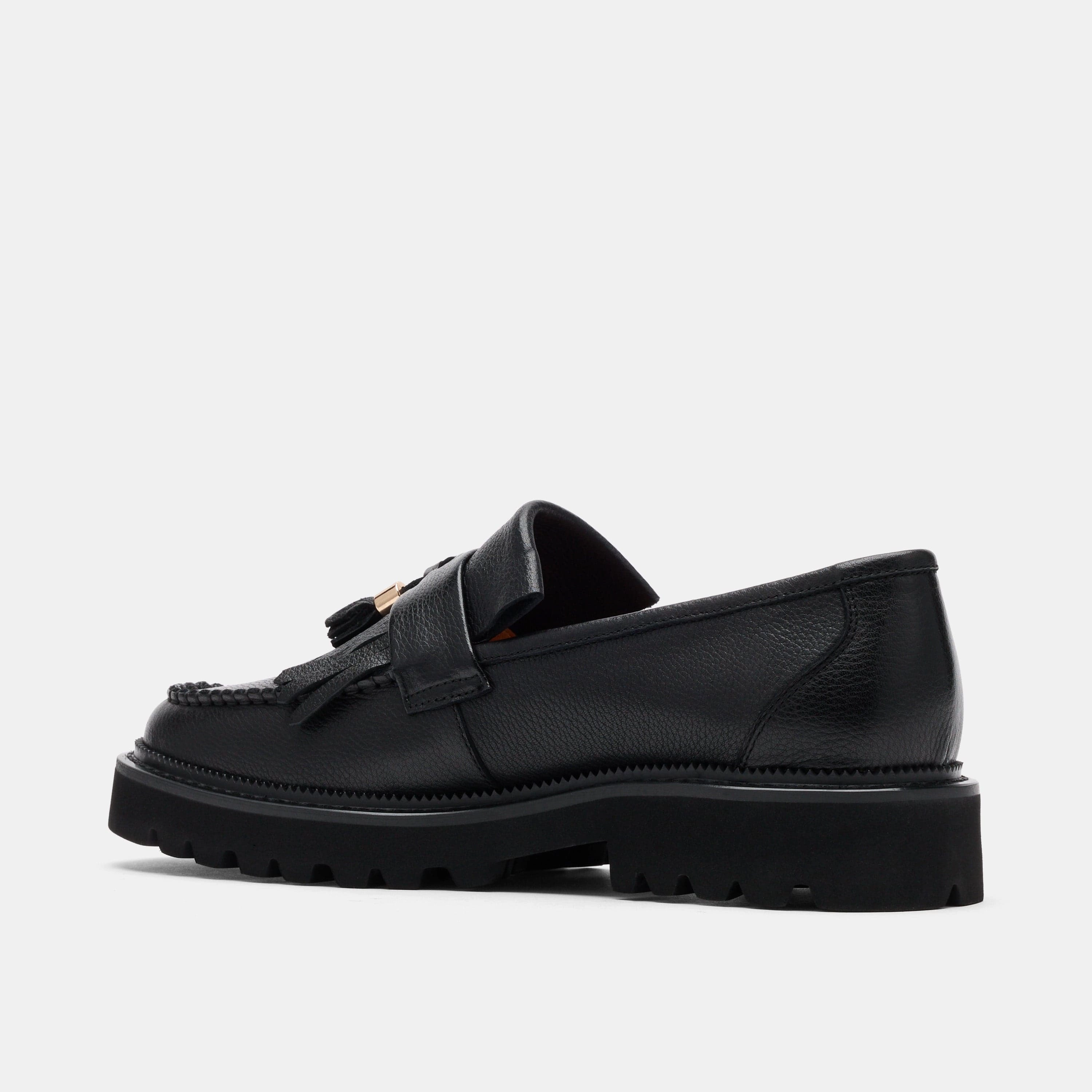 Journey Black Pebble Leather Lug Tassel Loafer Flexible Move