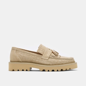 Journey Tan Croc Suede Lug Tassel Loafer College Trend Timeless Support