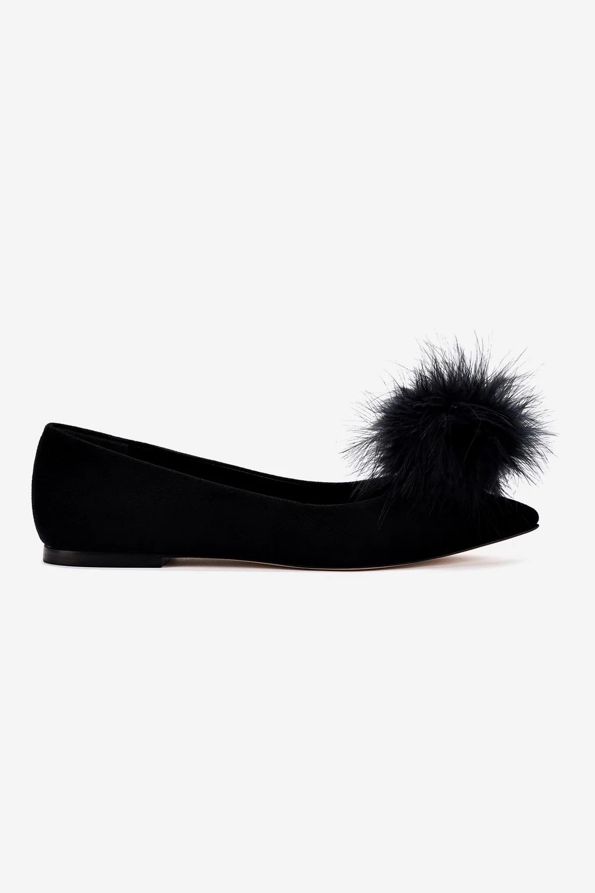 Lee Pompom Flat In Black Suede Chic Minimalist Design Everyday Comfort