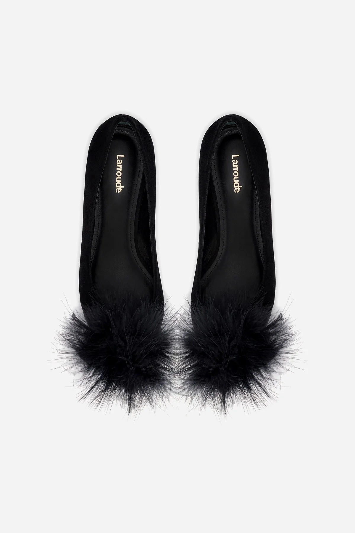 Lee Pompom Flat In Black Suede Light Weight