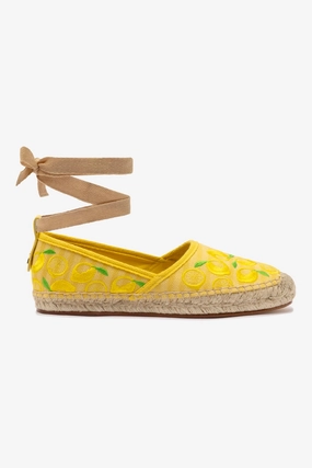 Letizia Espadrille Flat In Sunrise Striped Fabric and Sicilian Lemon Embroidery All-Day Wear Cushioned Walking Shoes