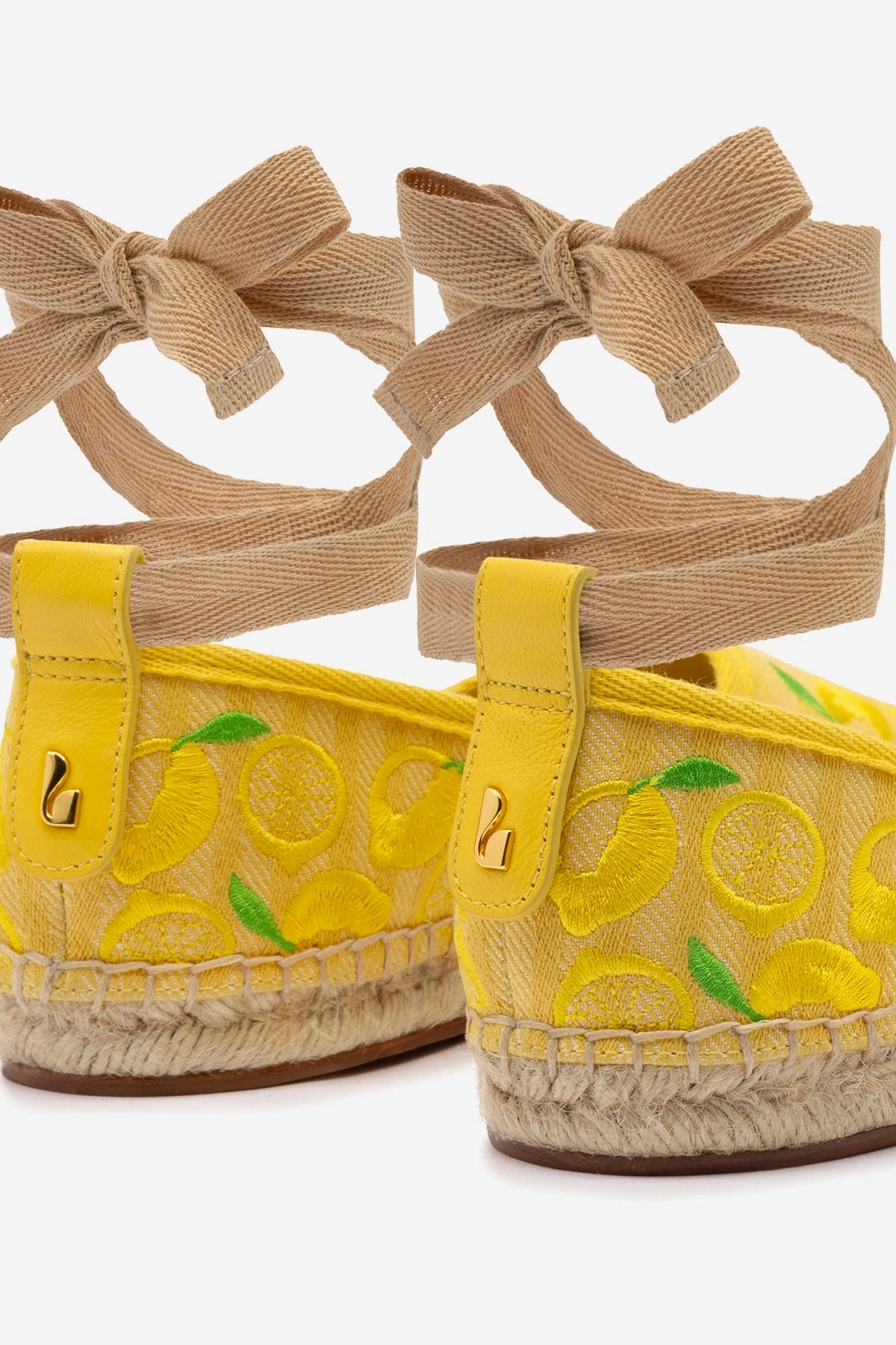 Letizia Espadrille Flat In Sunrise Striped Fabric and Sicilian Lemon Embroidery Style Ready