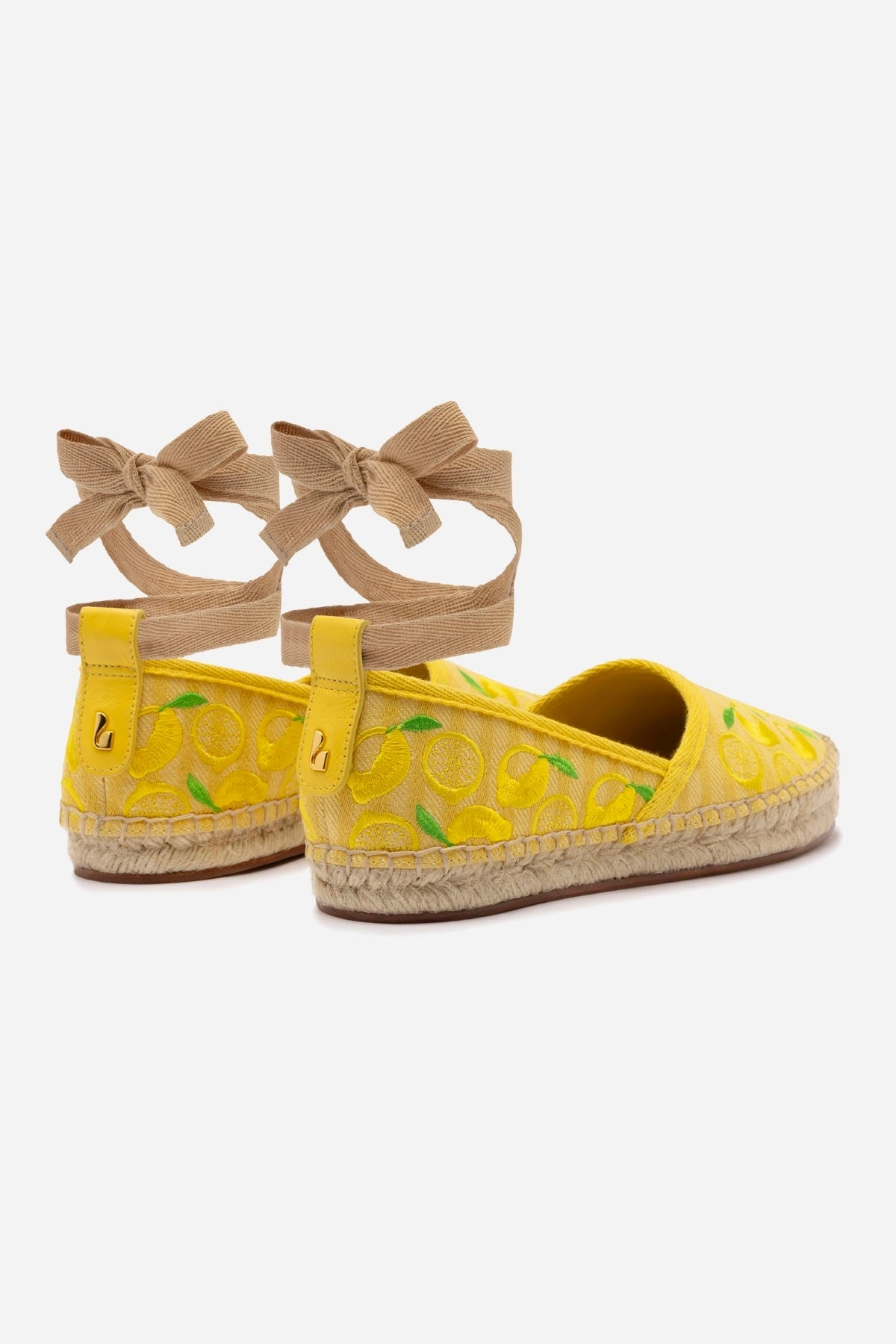 Letizia Espadrille Flat In Sunrise Striped Fabric and Sicilian Lemon Embroidery Style Ready