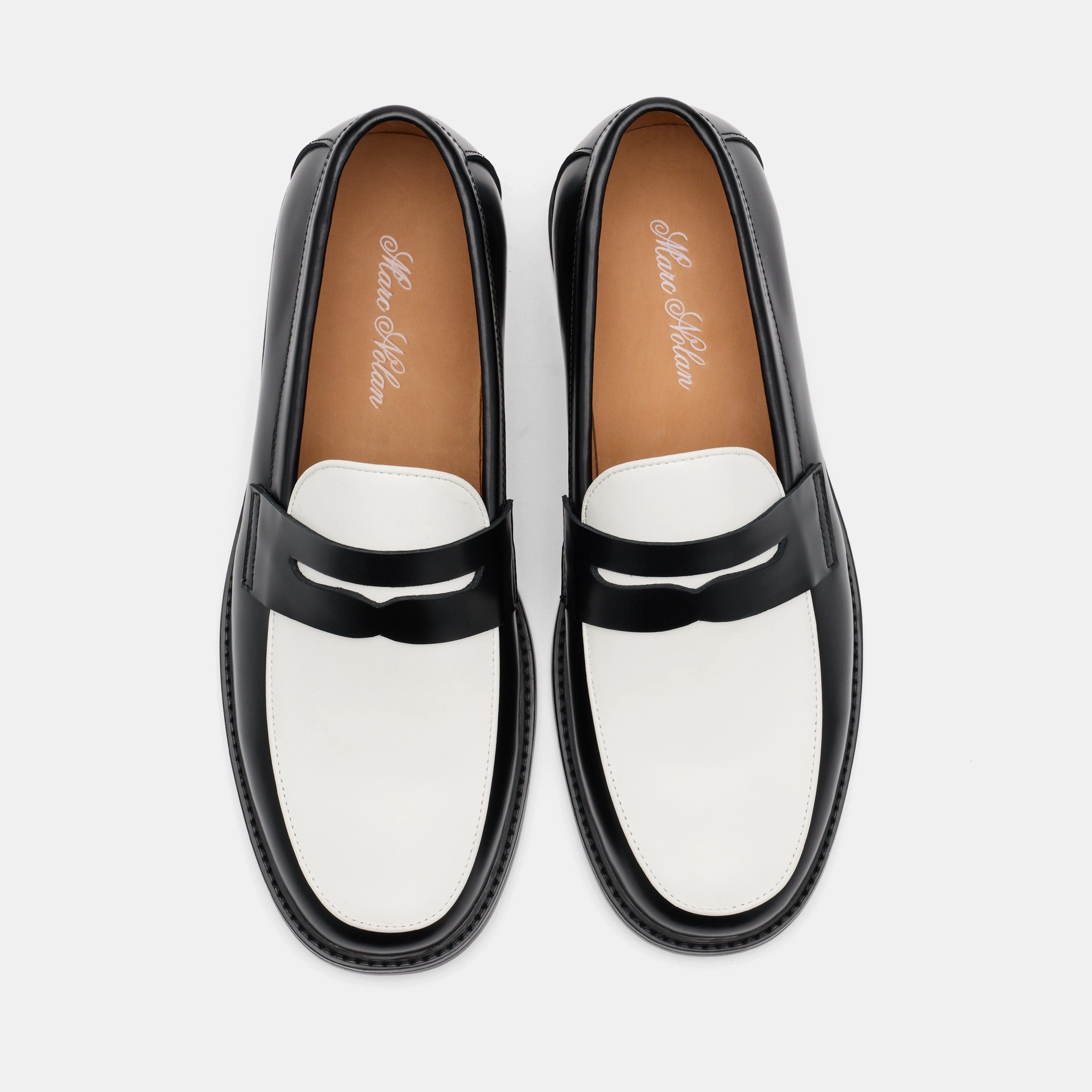 Light support Calum Black/White Calf Leather Penny Loafers