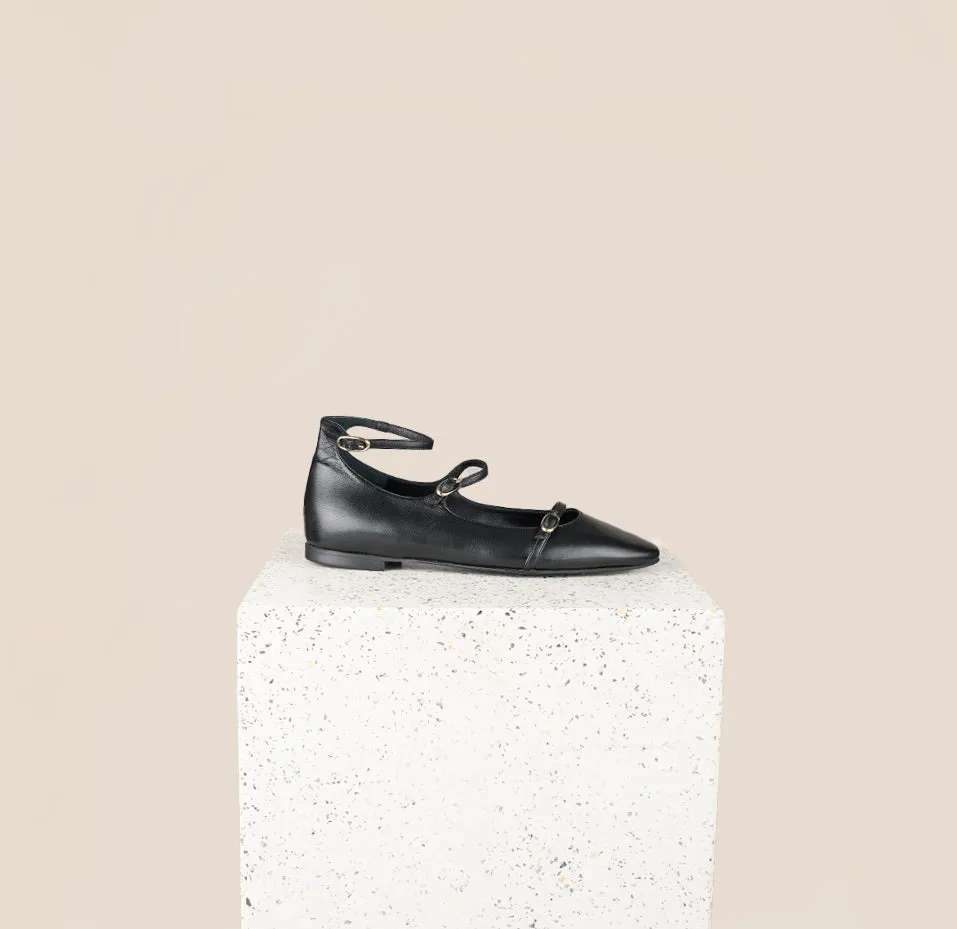 Nola Almond - Black Leather Lightweight Construction Heel Cushion Shoes