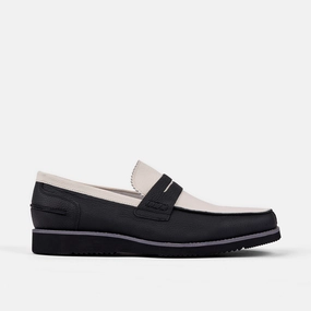 Woven Leather Abe Black and White Leather Penny Loafers