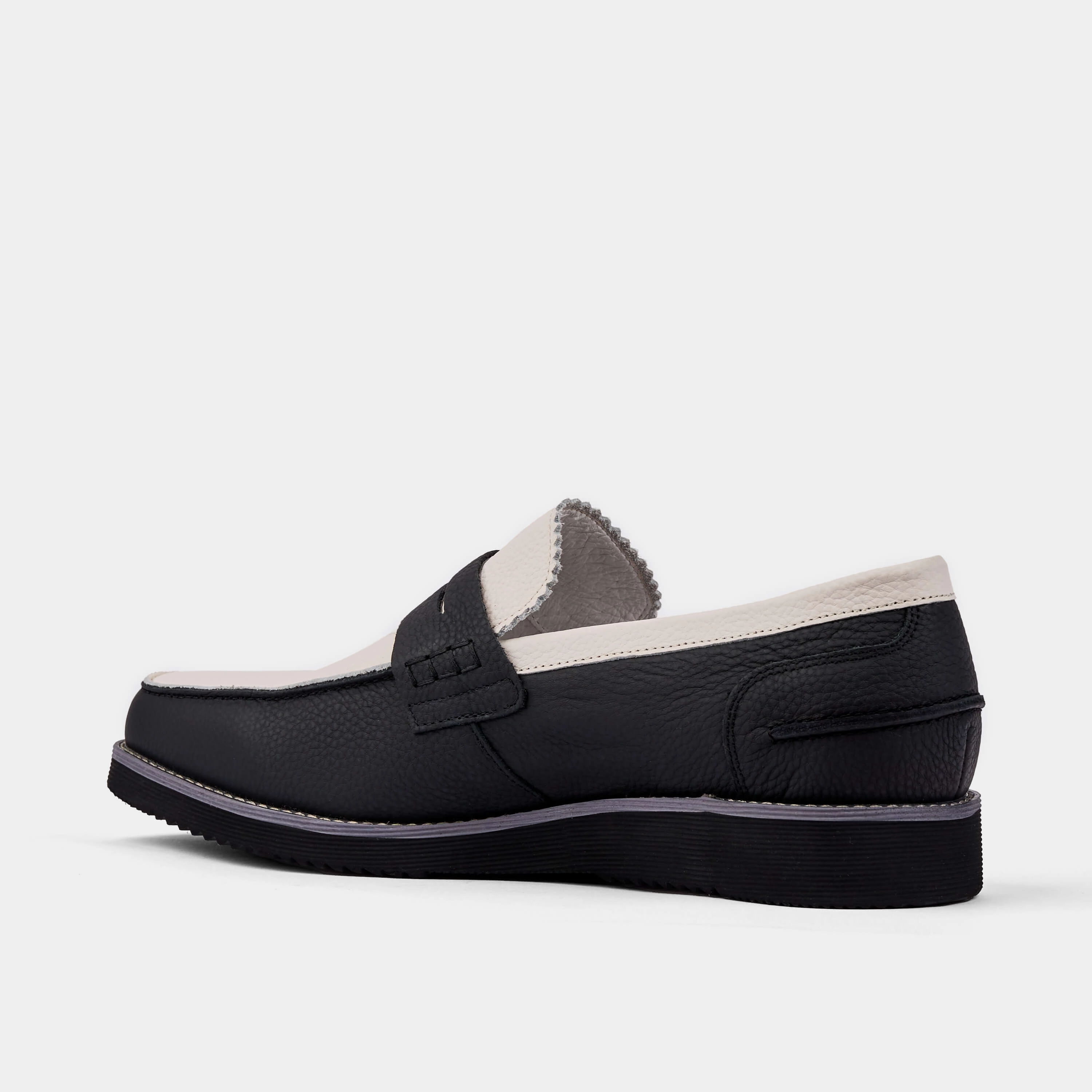 Long Wear Abe Black and White Leather Penny Loafers