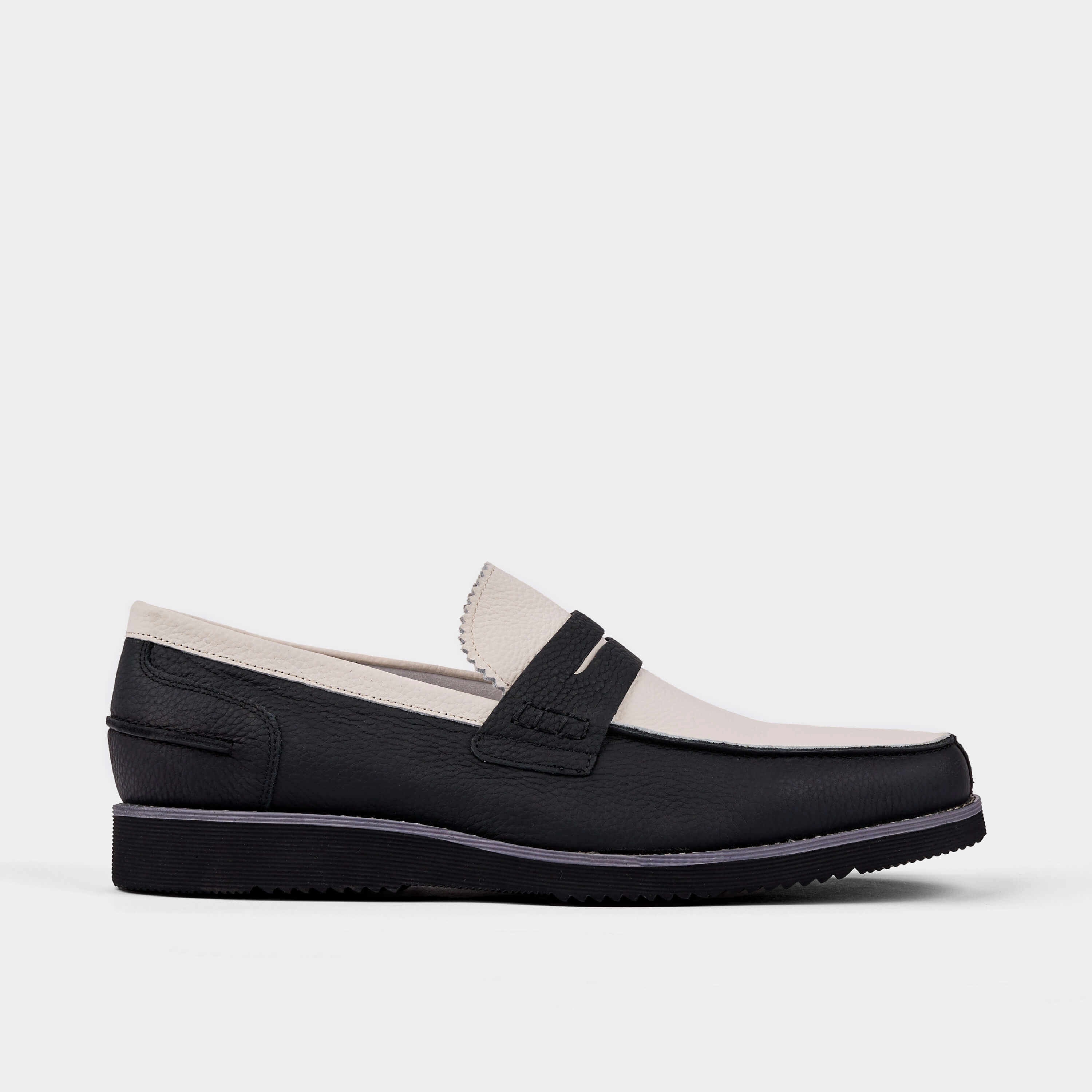 Woven Leather Abe Black and White Leather Penny Loafers