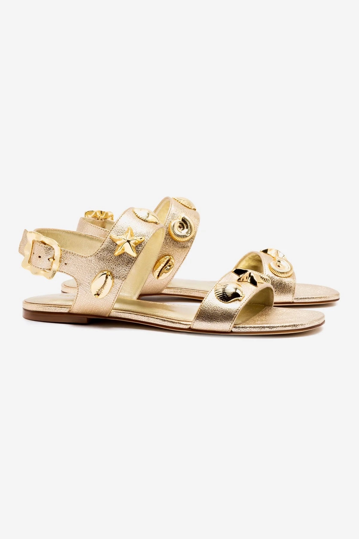 Madison Flat In Gold Metallic Leather Durable Sole