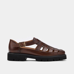 Breathable fabric Fringed Tongue Magellan Brown Leather Lug Fisherman Sandals