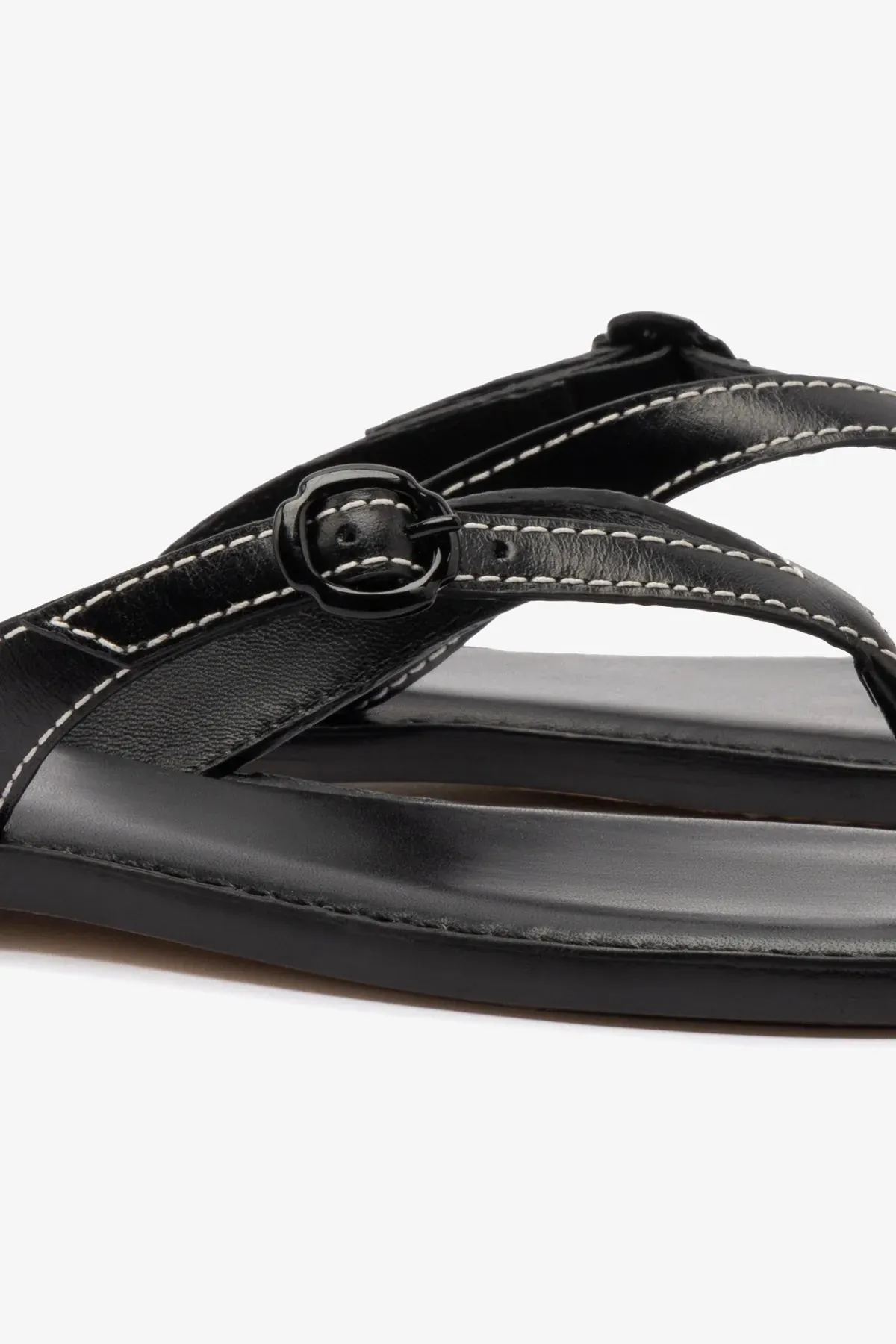 Mary Kate Flat Sandal In Black Leather Work Ready