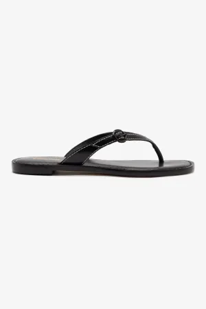 Mary Kate Flat Sandal In Black Leather Breathable fabric