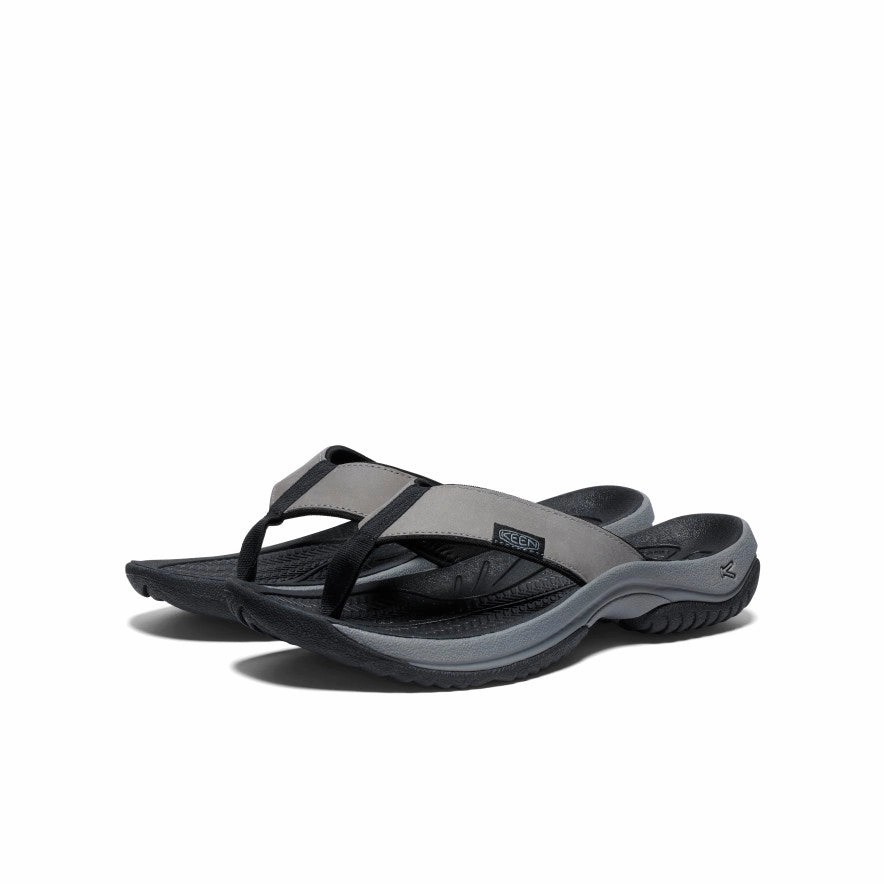 Men's Kona Leather Flip-Flop  |  Steel Grey/Black Flexible Cushion