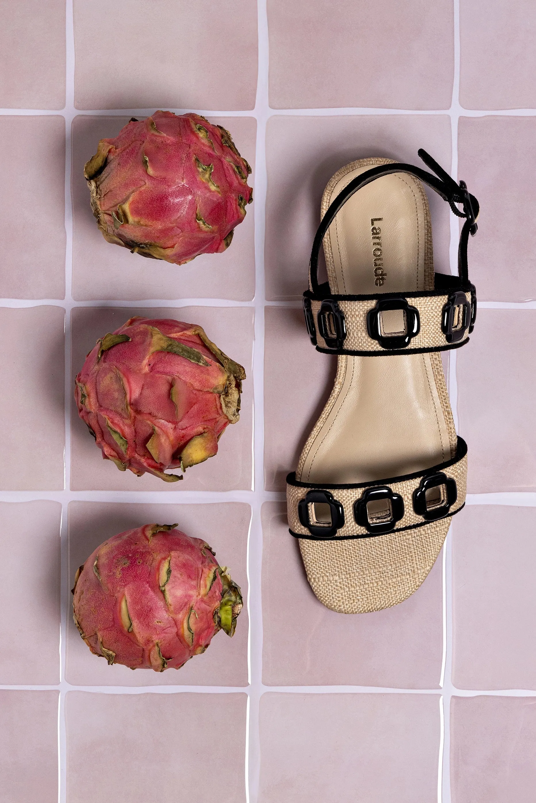 Milan Flat Sandal In Beige Raffia and Black Trimming Sleek Design
