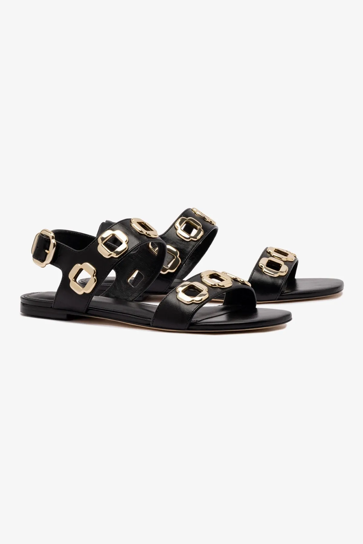 Milan Flat Sandal In Black Leather Cozy Comfort