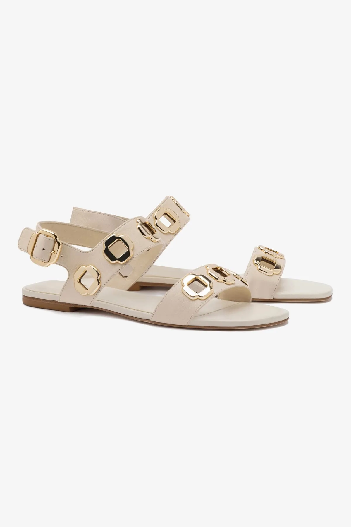 Milan Flat Sandal In Ivory Leather Soft Cushioning