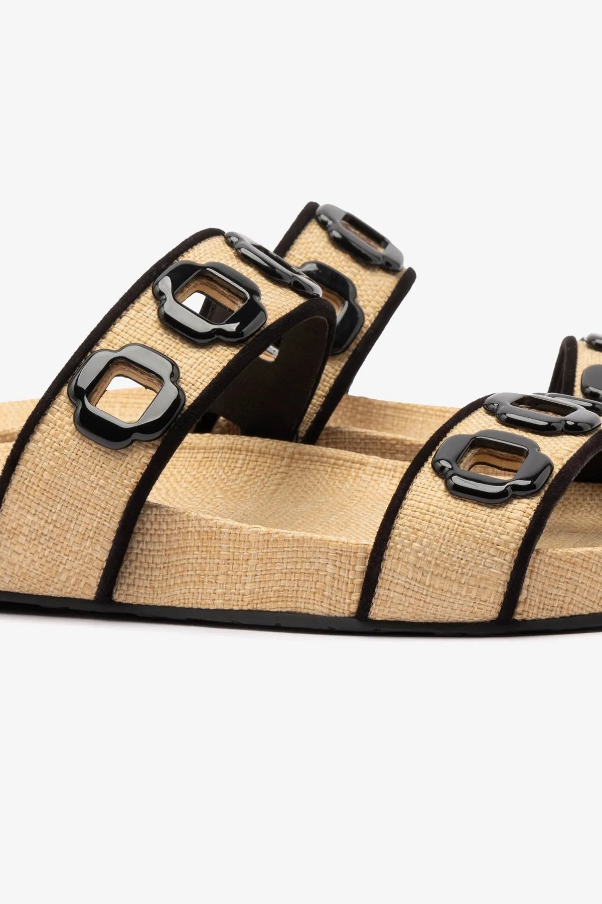 Milan Slide In Beige Raffia and Black Trimming Flexible Walk