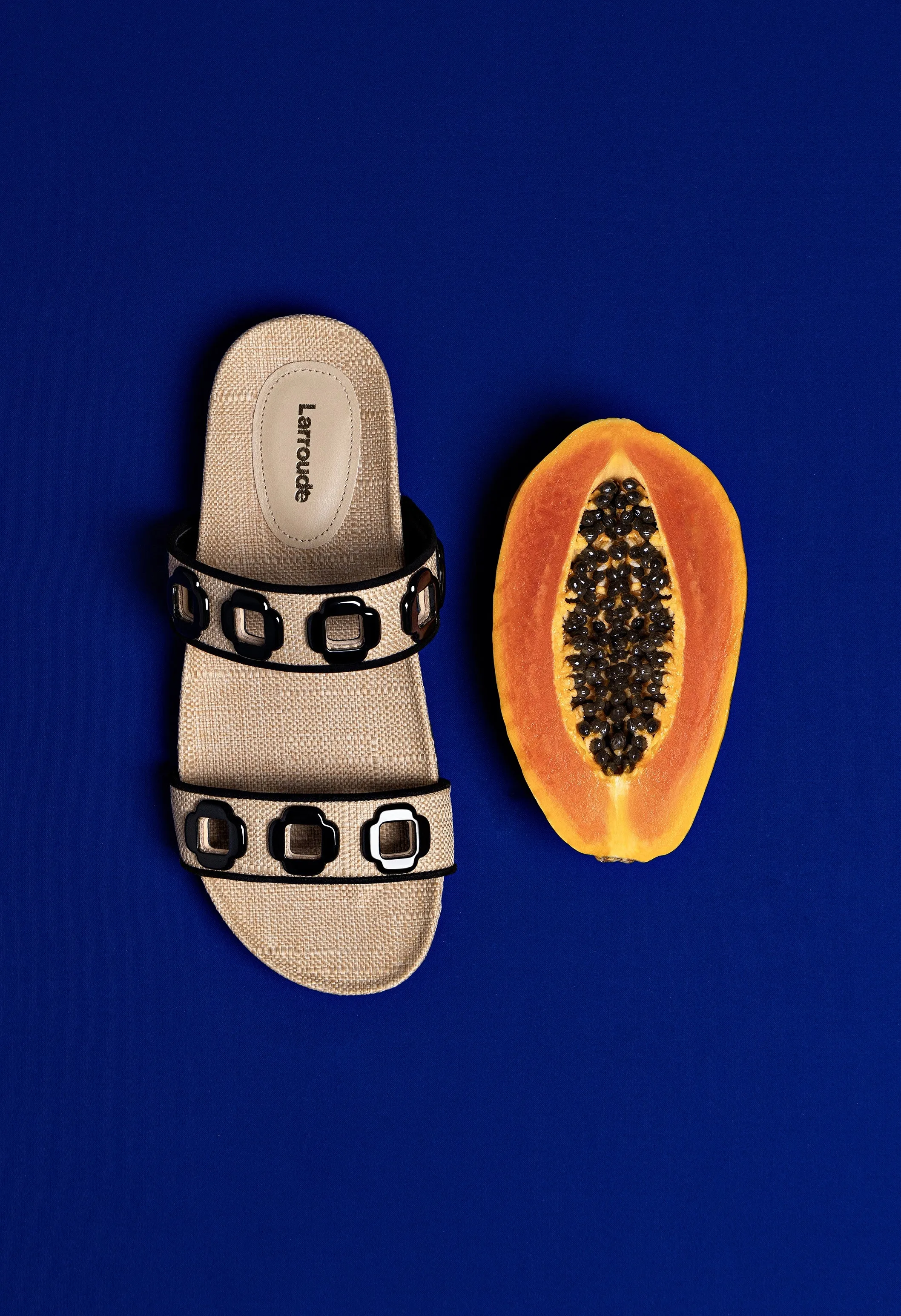 Milan Slide In Beige Raffia and Black Trimming Flexible Walk