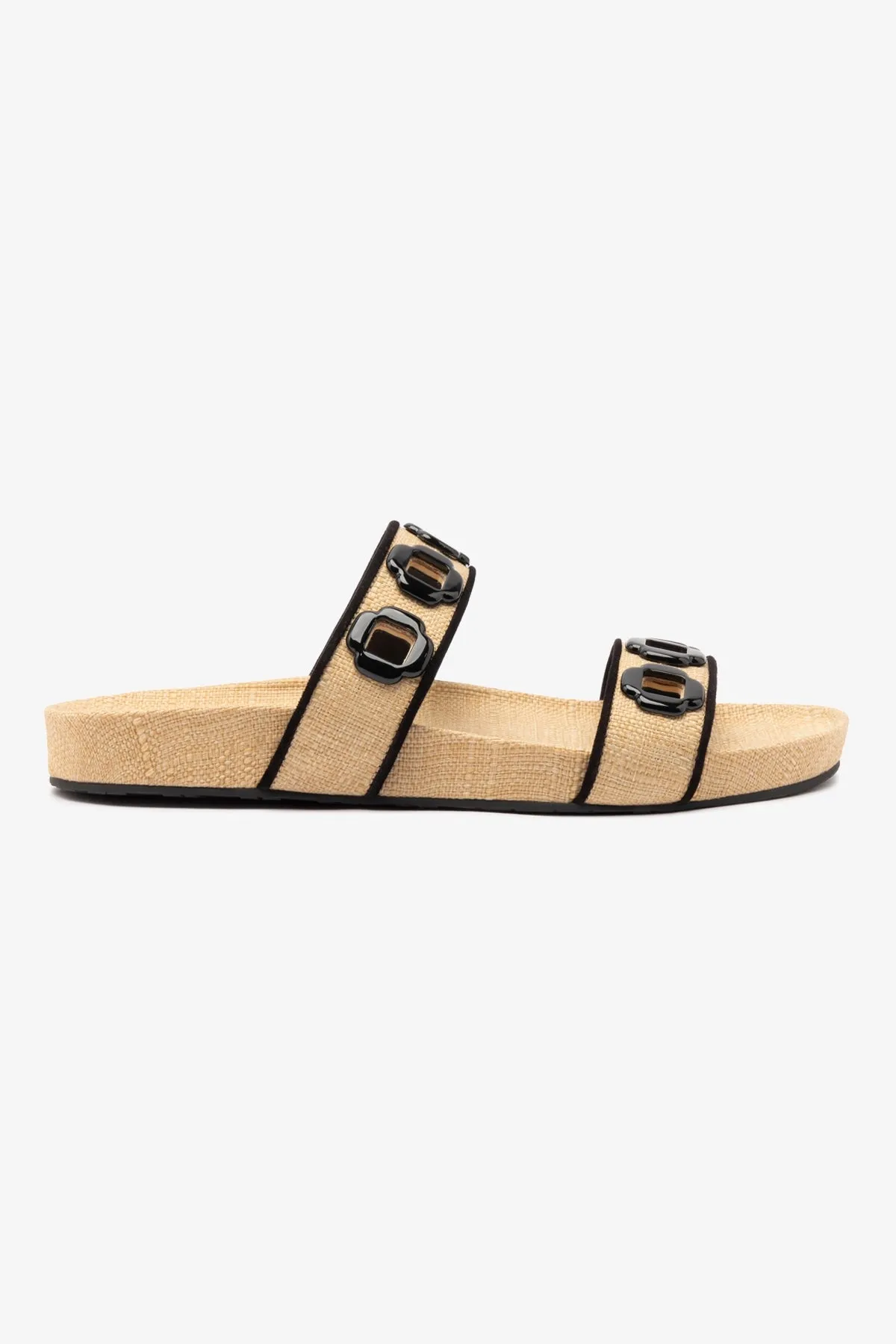 Ballet-Inspired Footwear Cozy Comfort Milan Slide In Beige Raffia and Black Trimming