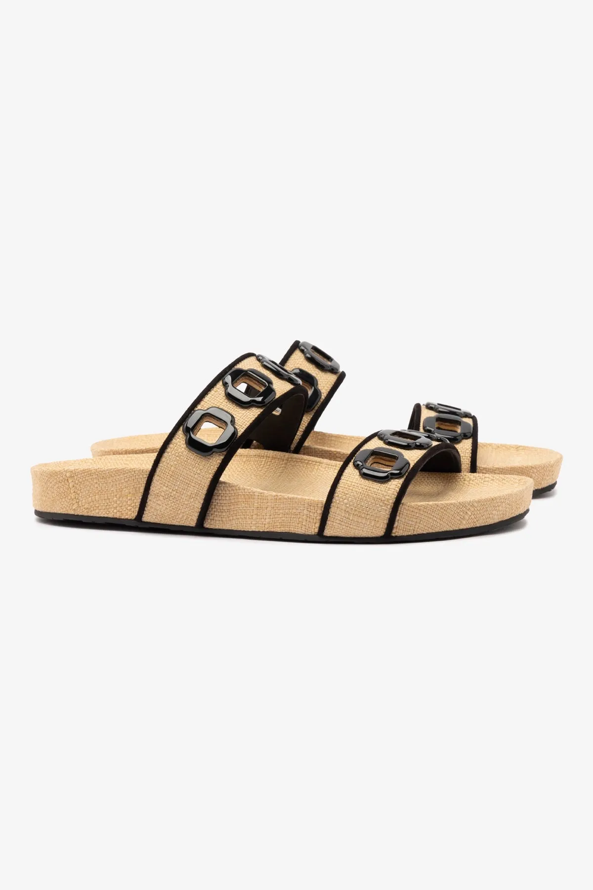 Milan Slide In Beige Raffia and Black Trimming Flexible Walk