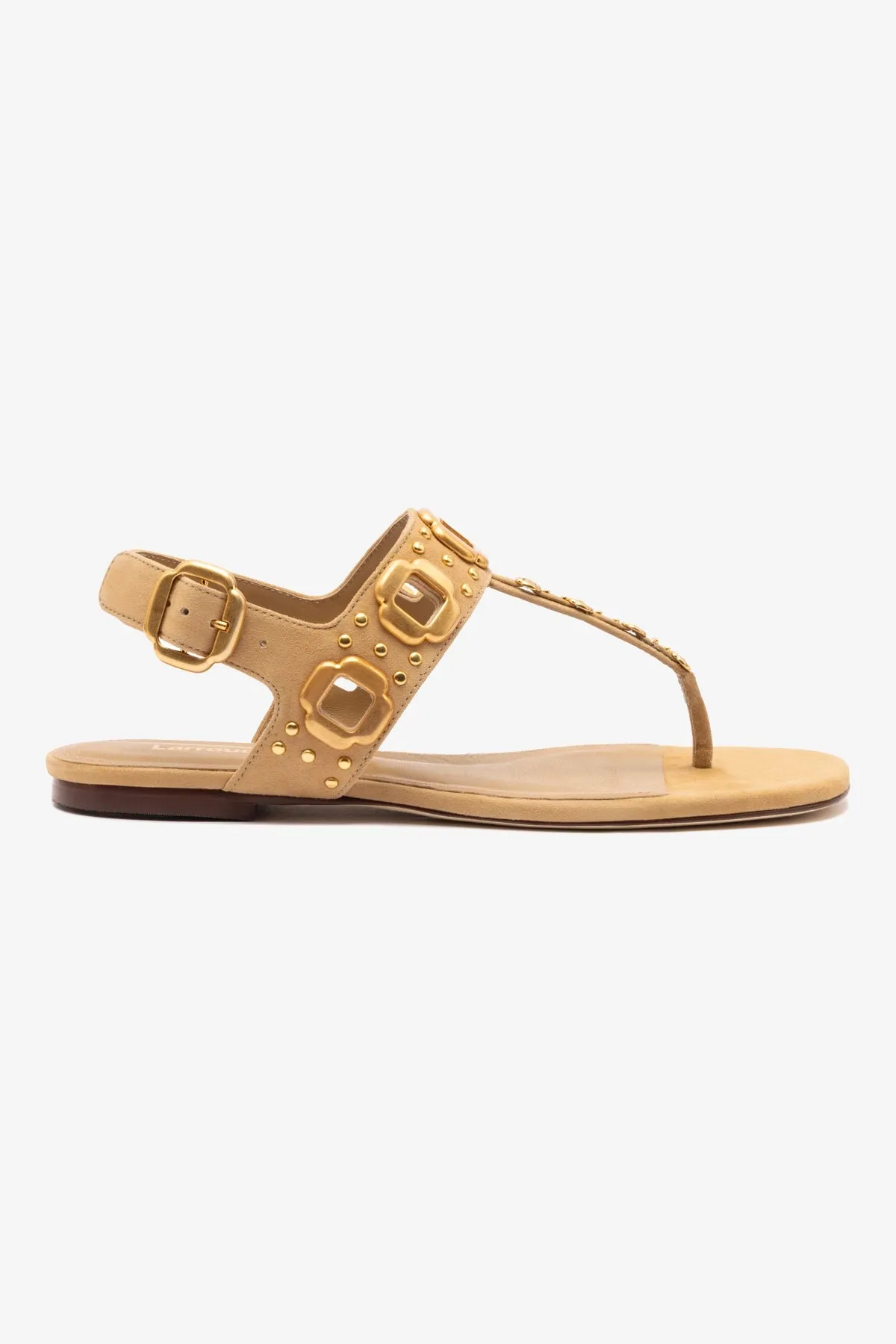 Milan Studs Thong Sandal In Peanut Suede Elegant Fit Modern Classic Design