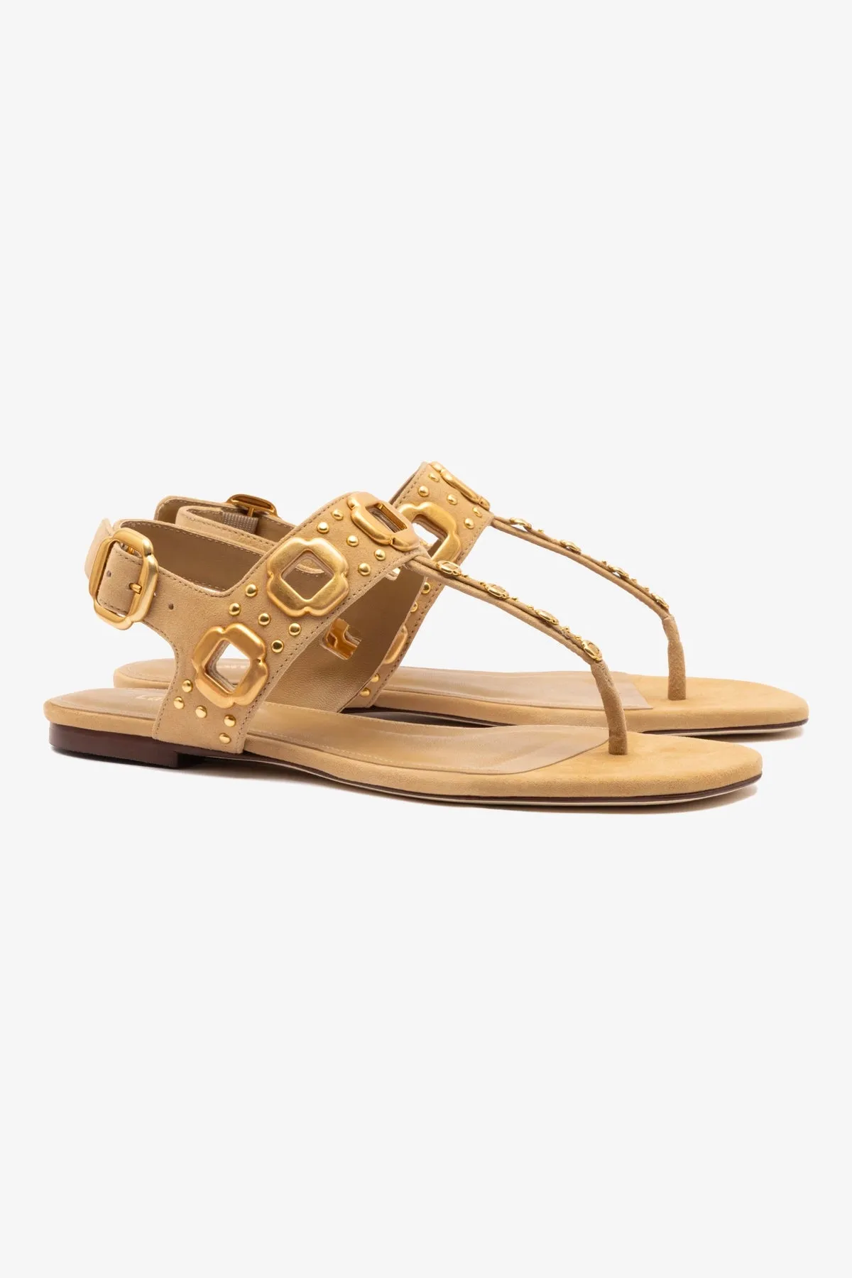Milan Studs Thong Sandal In Peanut Suede Casual Design