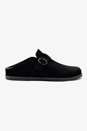 Milan Clog In Black Suede Sleek Profile Shoes