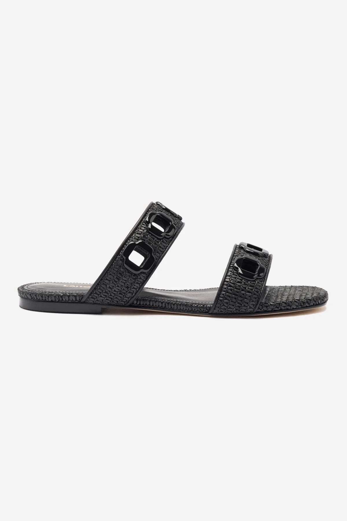 Breathable Construction Milan Flat Mule In Black Wave Raffia