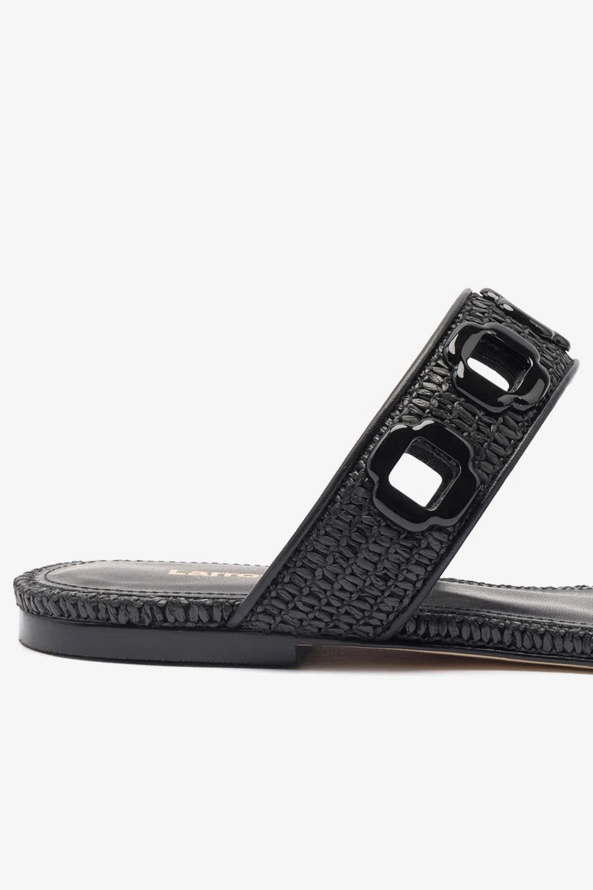 Milan Flat Mule In Black Wave Raffia Step Lightly