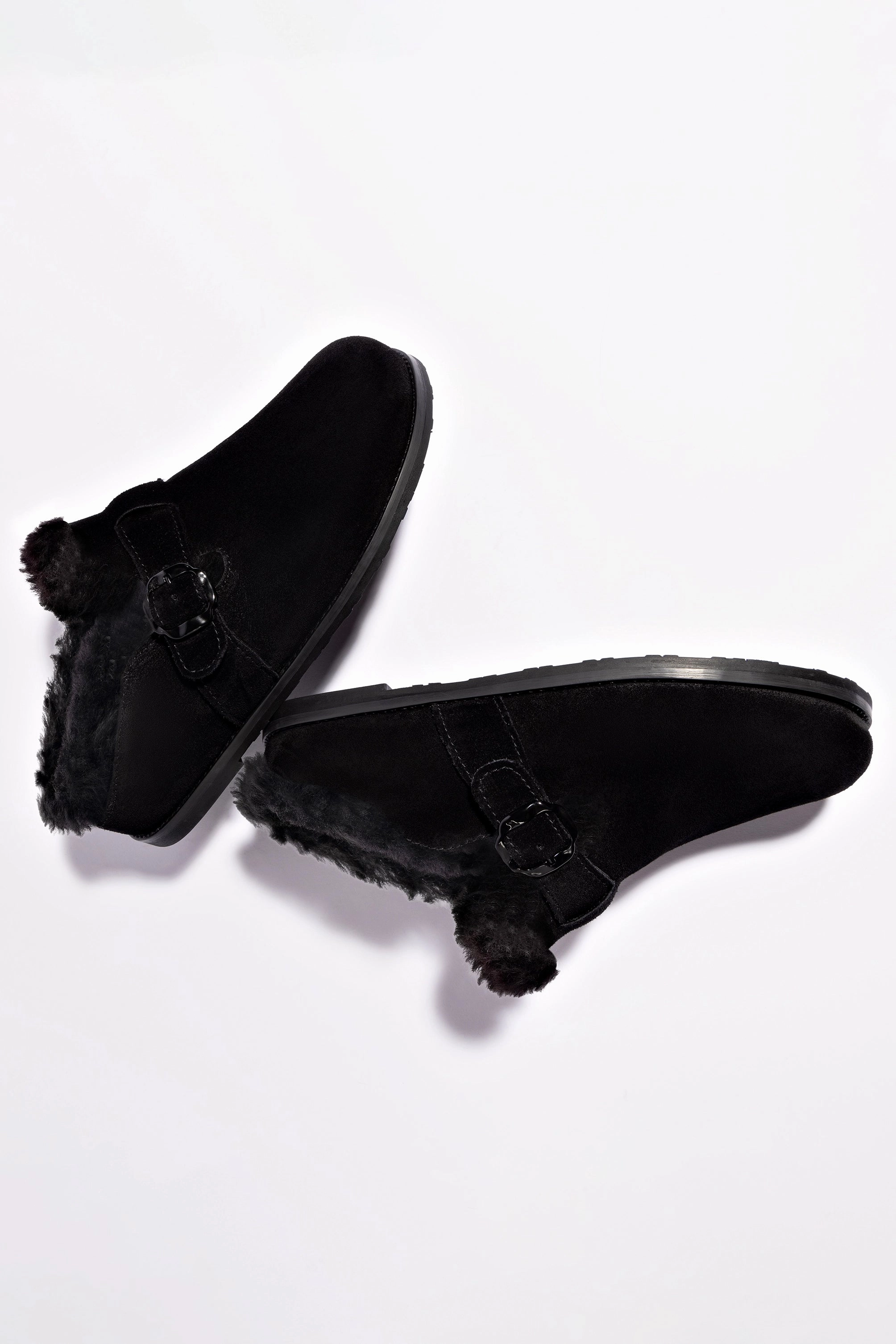 Milan Fur Clog In Black Suede Odor control