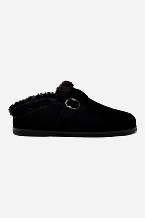 Smart Comfort Design Milan Fur Clog In Black Suede