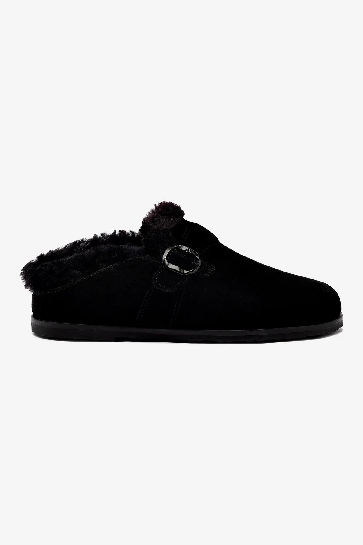 Smart Comfort Design Milan Fur Clog In Black Suede