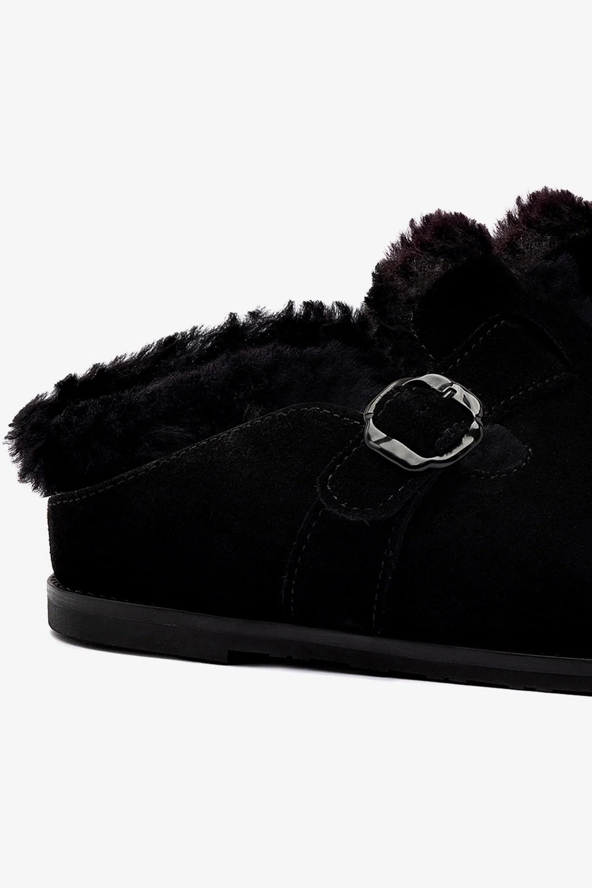 Milan Fur Clog In Black Suede Odor control