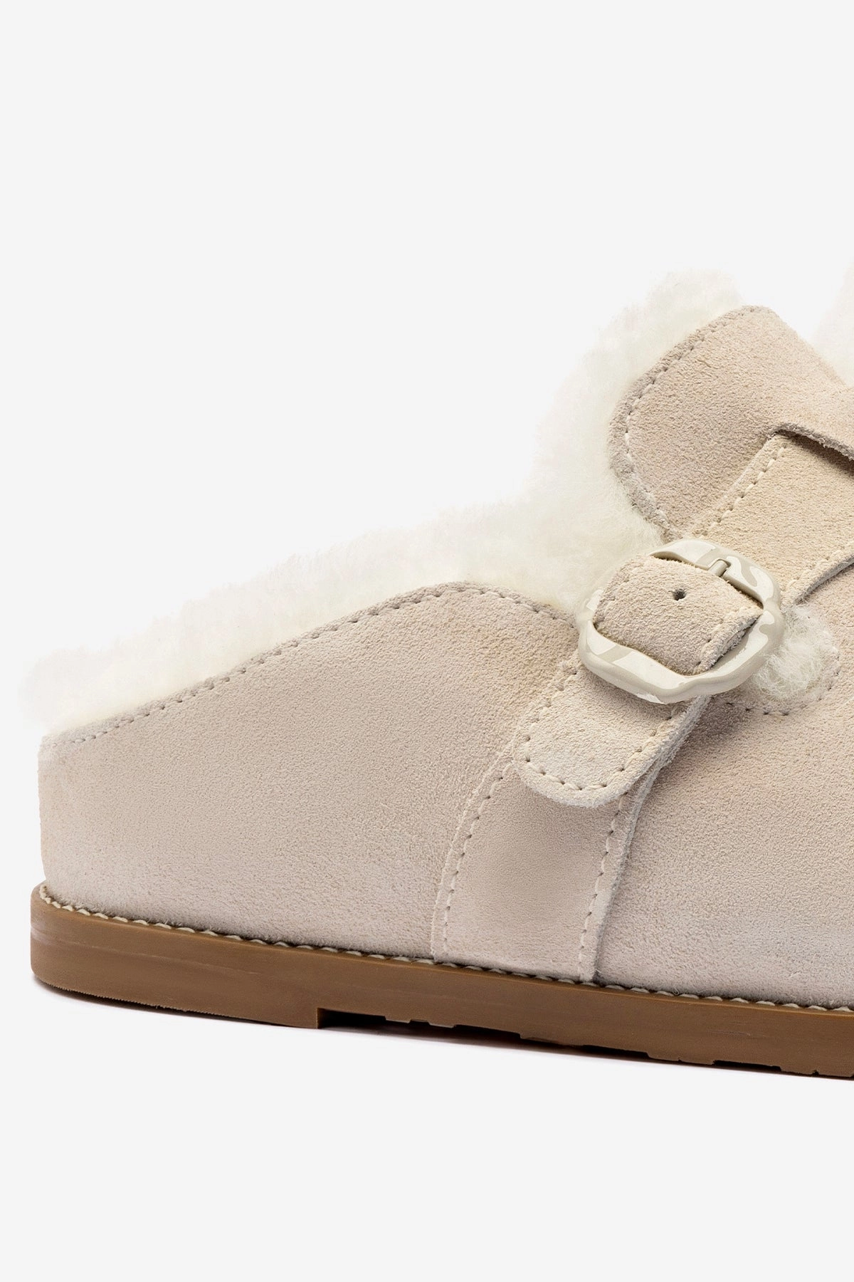 Milan Fur Clog In Mushroom Grey Suede Stylish Comfort
