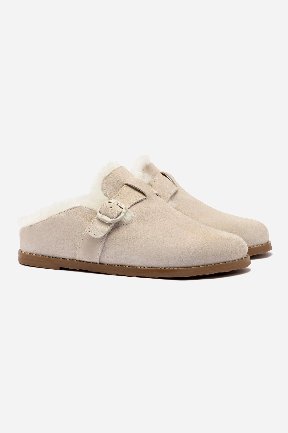 Milan Fur Clog In Mushroom Grey Suede Stylish Comfort