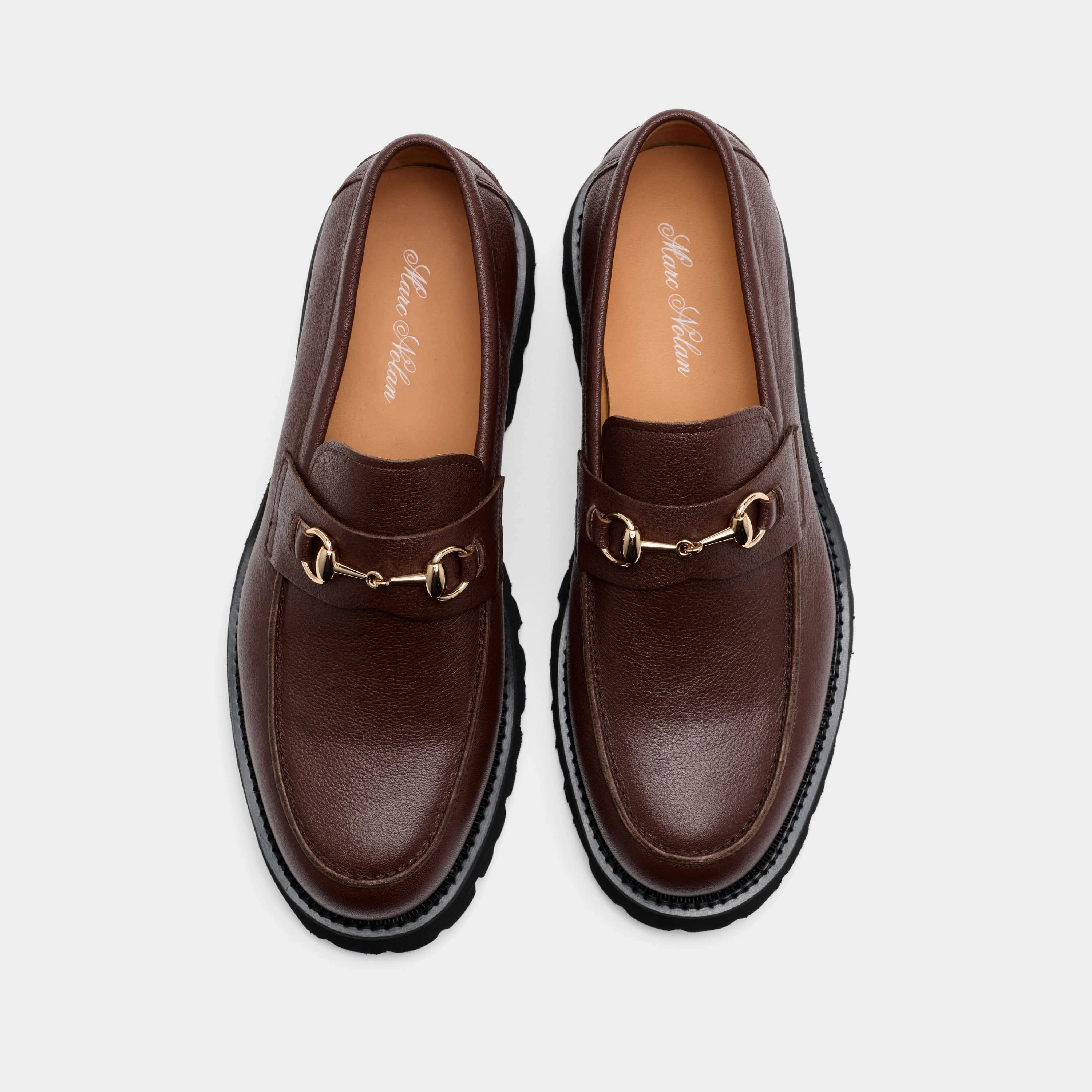 Modern Comfort Blake Chocolate Pebble Leather Lug Bit Loafers