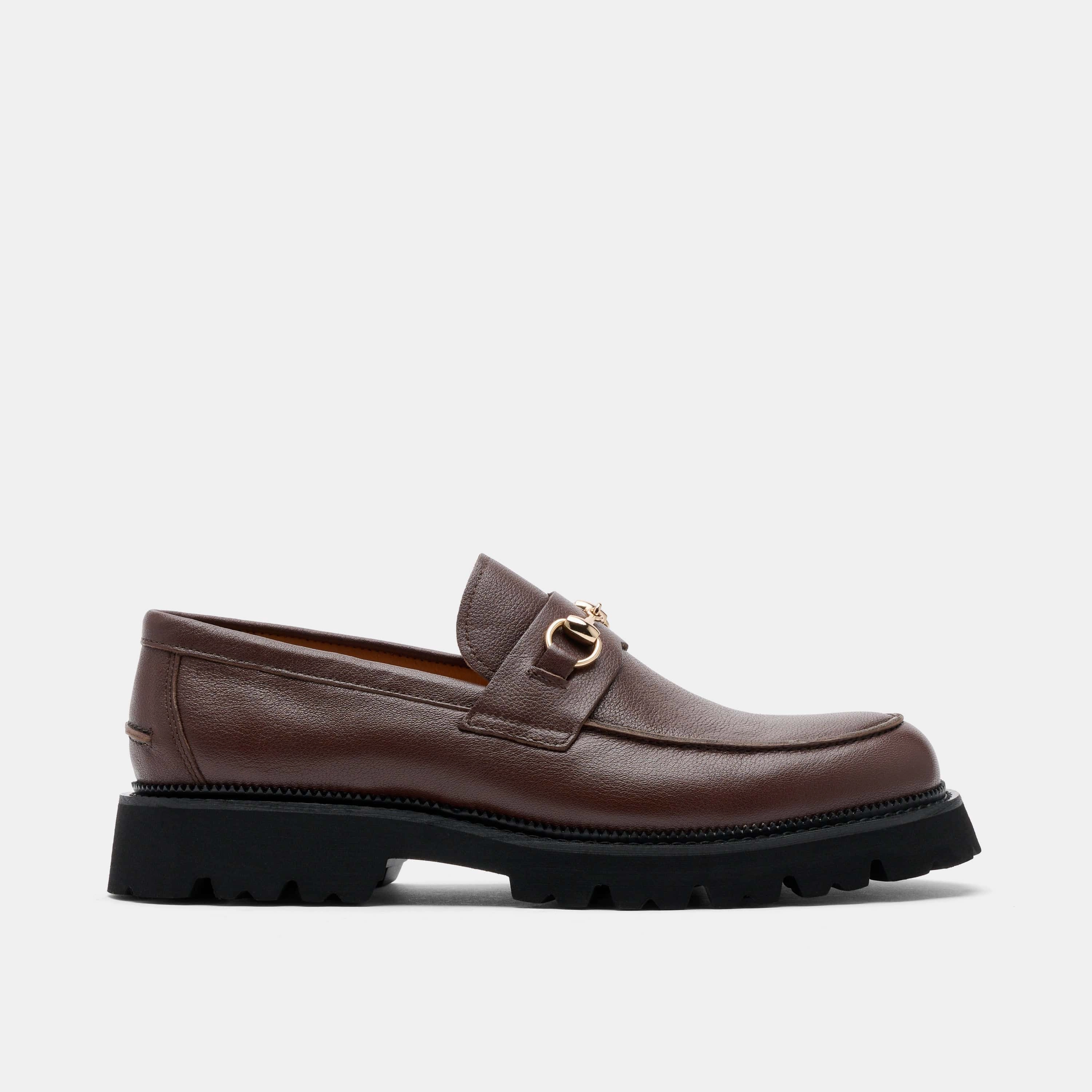Fresh Motion Cloud Dash Blake Chocolate Pebble Leather Lug Bit Loafers