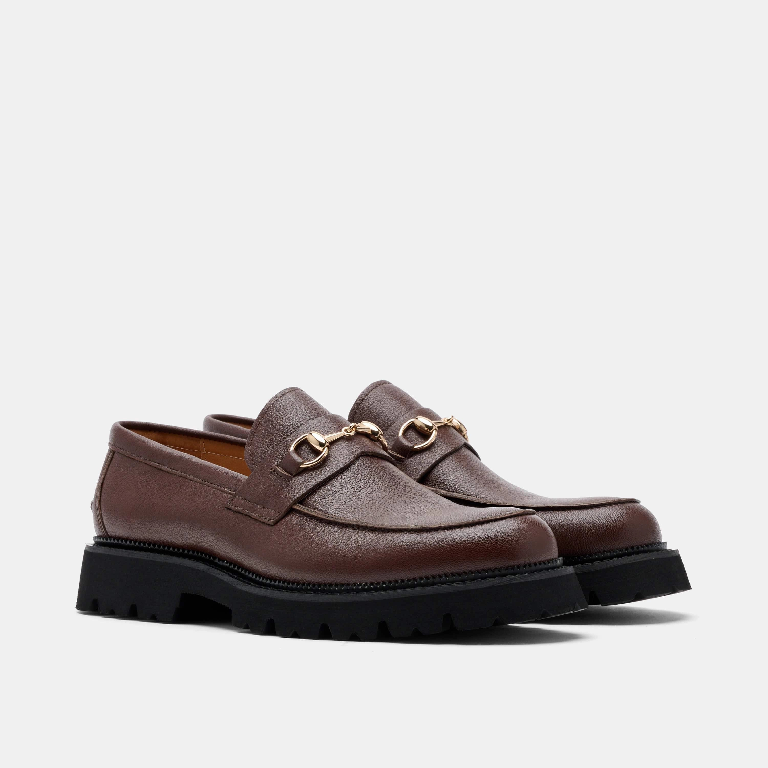 Modern Comfort Blake Chocolate Pebble Leather Lug Bit Loafers