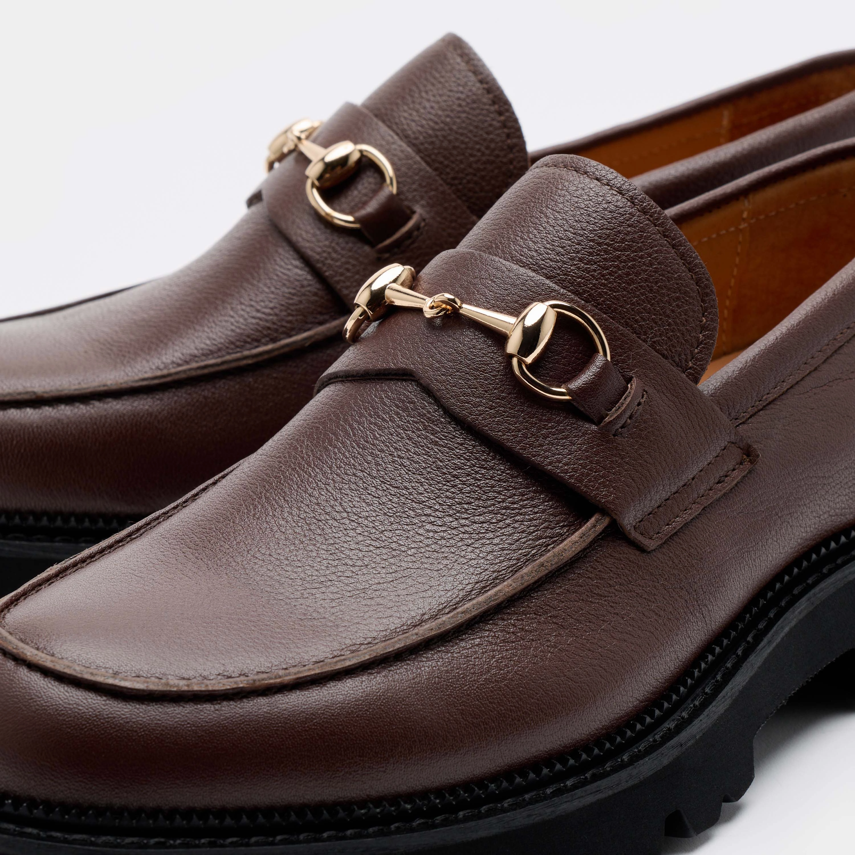 Modern Comfort Blake Chocolate Pebble Leather Lug Bit Loafers
