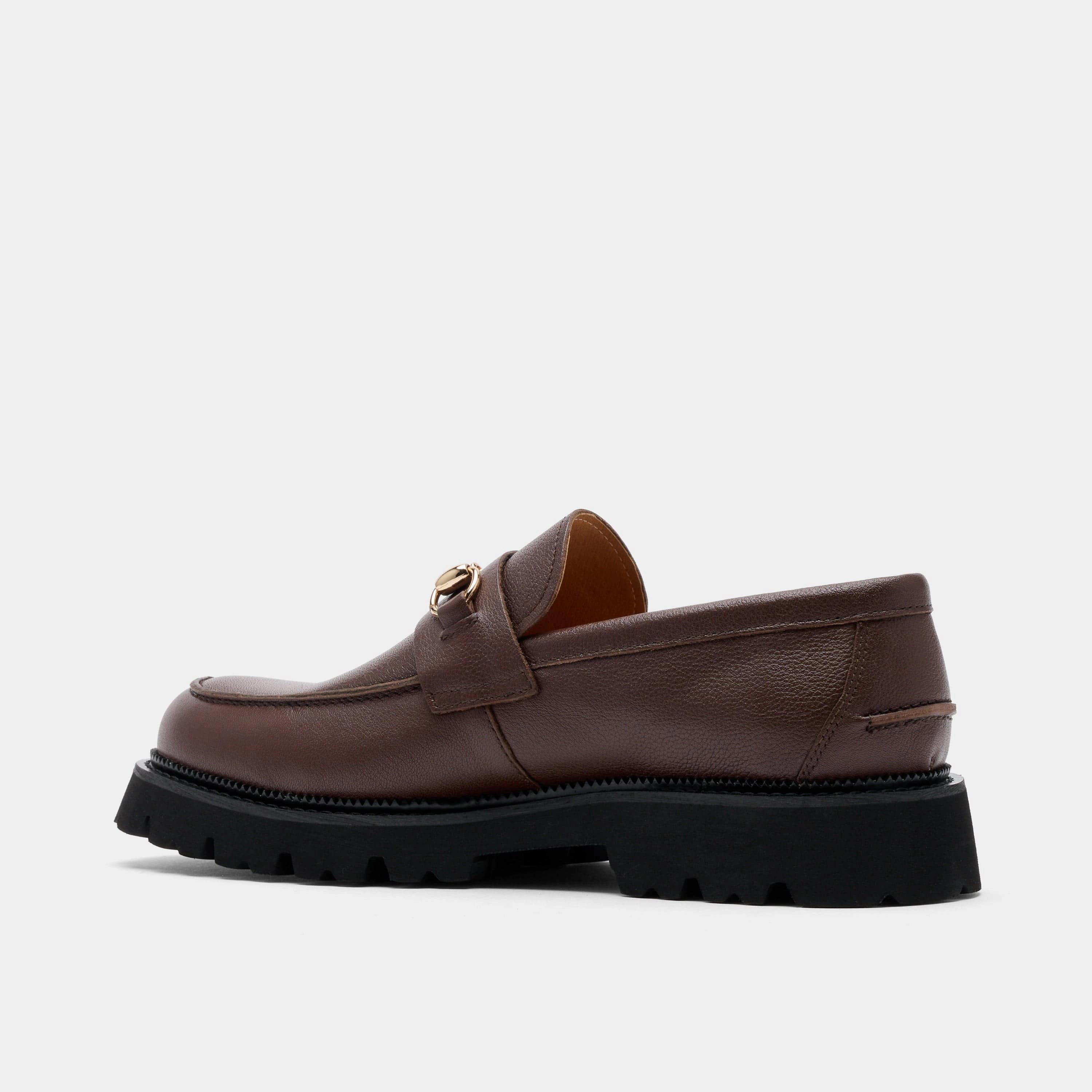 Modern Comfort Blake Chocolate Pebble Leather Lug Bit Loafers