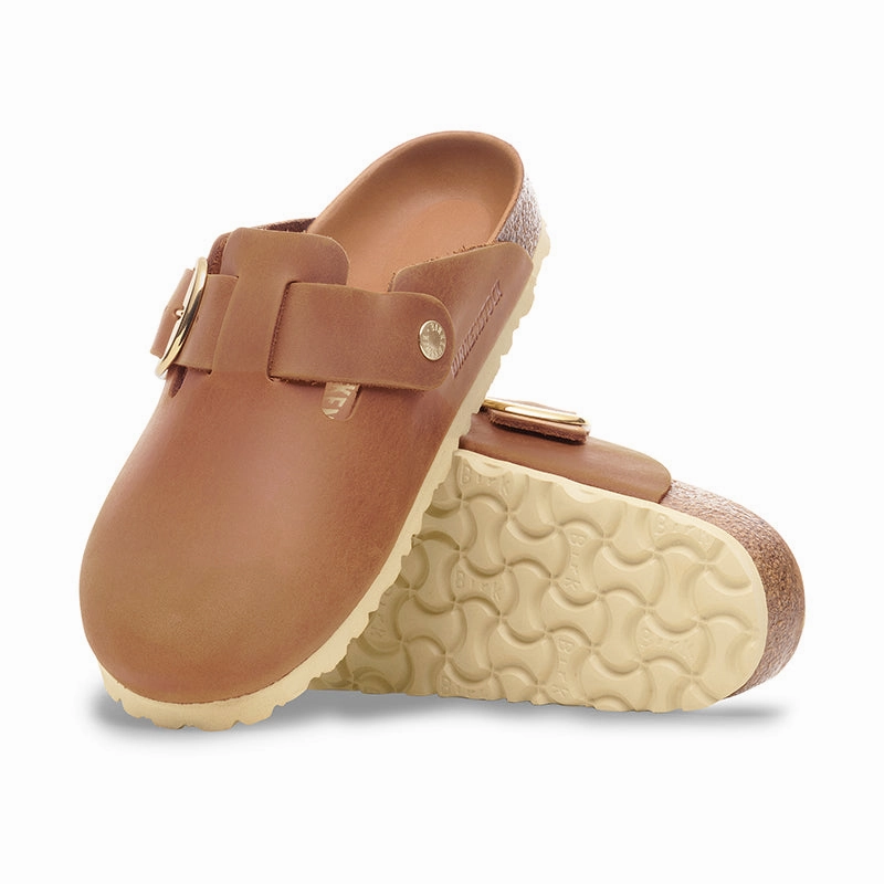 Modern Glide Women's Boston Big Buckle Narrow Cognac Oiled Leather